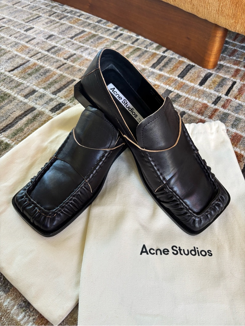 Acne Studios Square Toe Bladie Loafers Black Size 41.